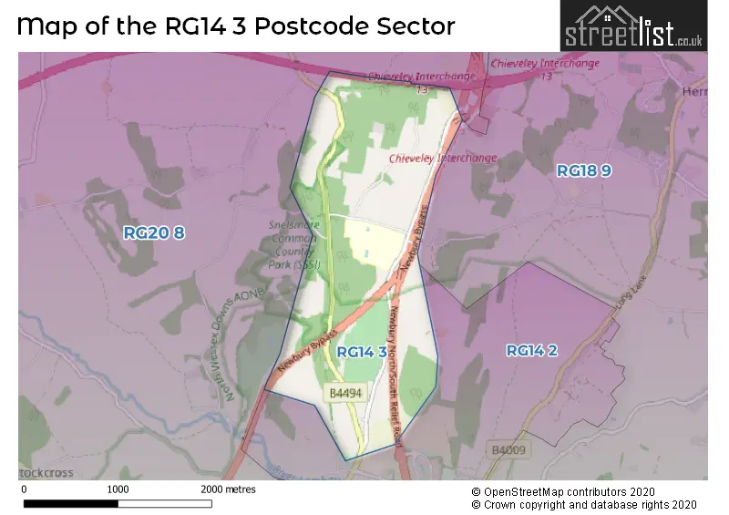 Map of the RG14 3 and surrounding postcode sector