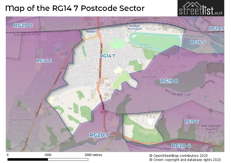Map of the RG14 7 and surrounding postcode sector