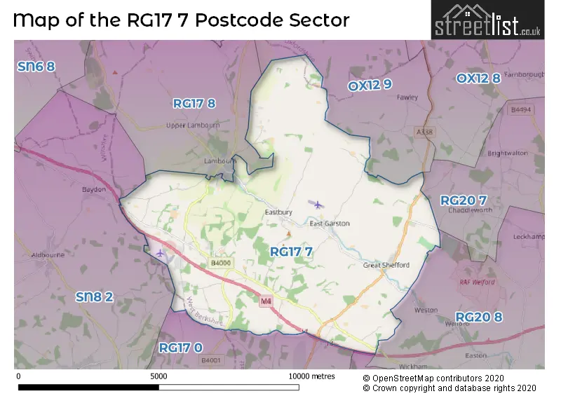 Map of the RG17 7 and surrounding postcode sector