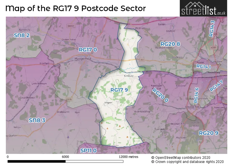 Map of the RG17 9 and surrounding postcode sector