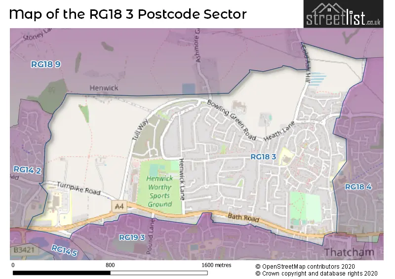 Map of the RG18 3 and surrounding postcode sector