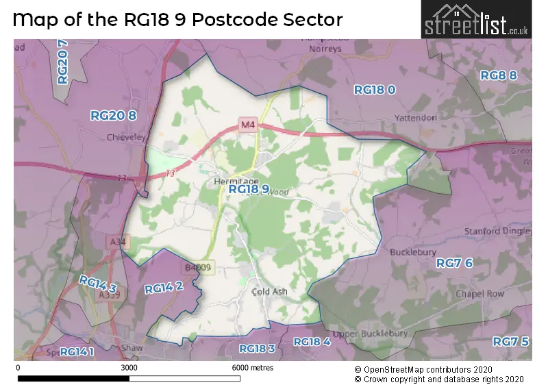 Map of the RG18 9 and surrounding postcode sector