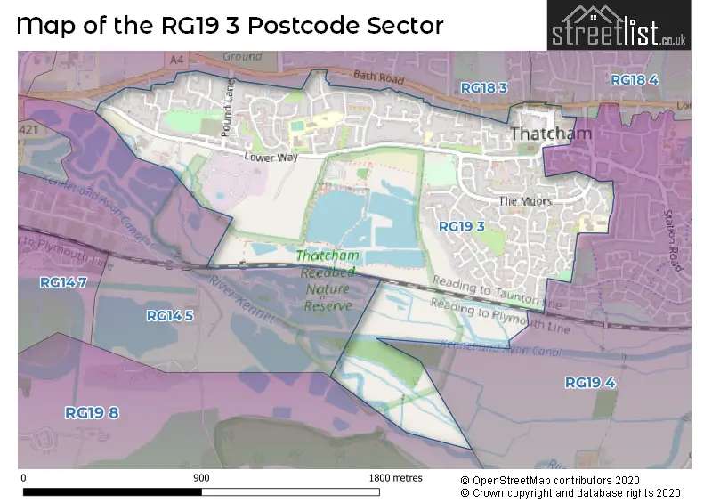 Map of the RG19 3 and surrounding postcode sector