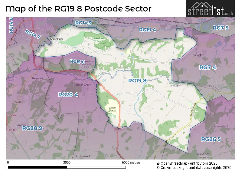 Map of the RG19 8 and surrounding postcode sector