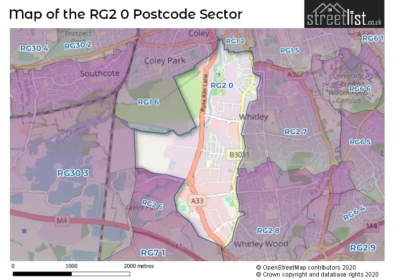 Map of the RG2 0 and surrounding postcode sector