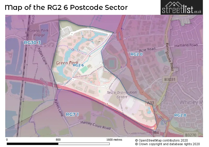 Map of the RG2 6 and surrounding postcode sector