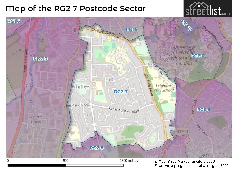Map of the RG2 7 and surrounding postcode sector