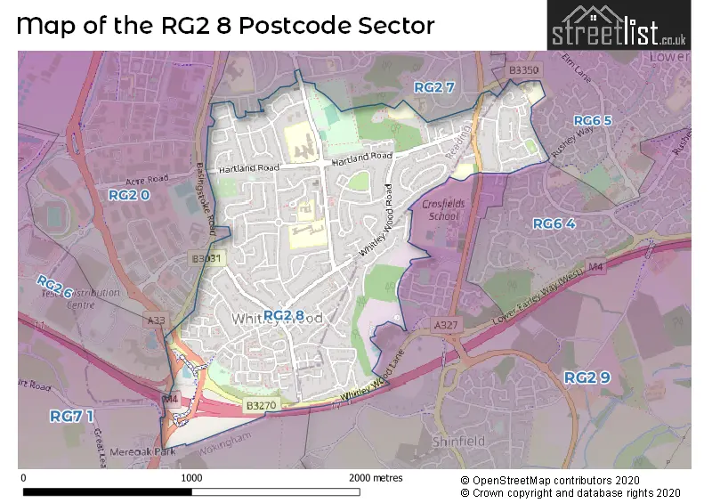 Map of the RG2 8 and surrounding postcode sector