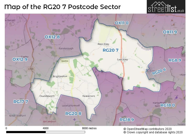 Map of the RG20 7 and surrounding postcode sector