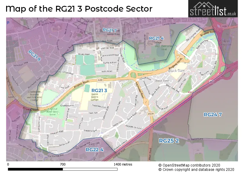 Map of the RG21 3 and surrounding postcode sector