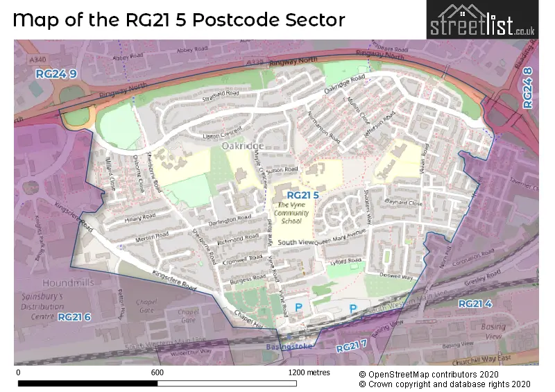 Map of the RG21 5 and surrounding postcode sector