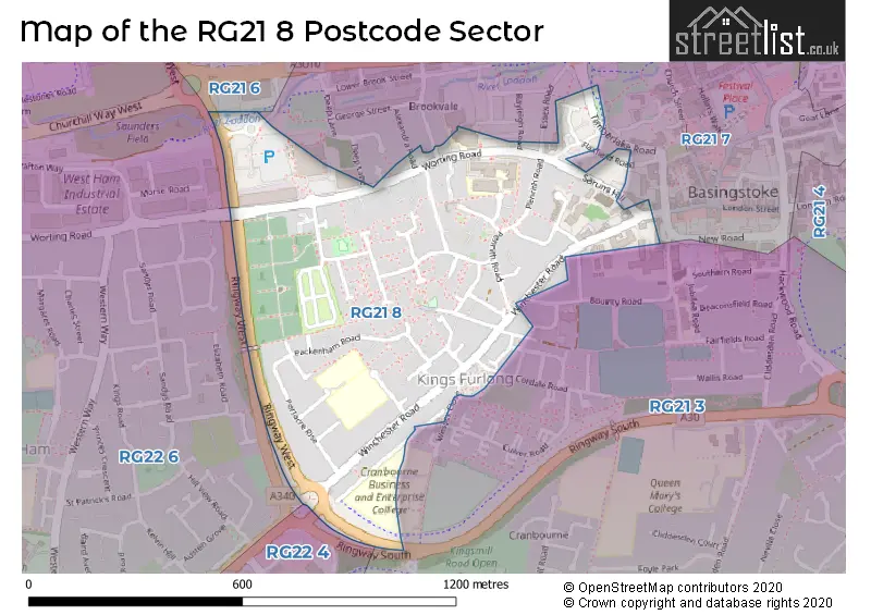 Map of the RG21 8 and surrounding postcode sector