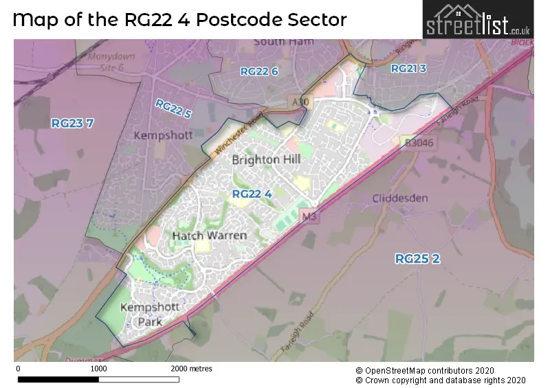 Map of the RG22 4 and surrounding postcode sector