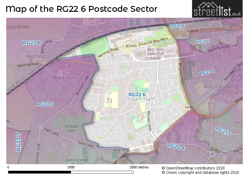 Map of the RG22 6 and surrounding postcode sector