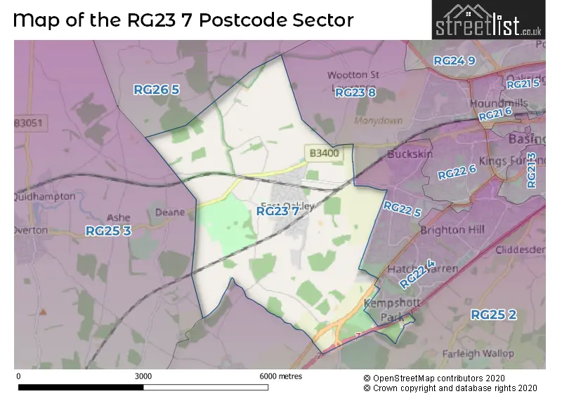 Map of the RG23 7 and surrounding postcode sector
