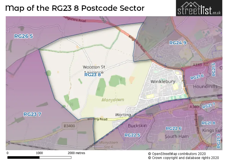 Map of the RG23 8 and surrounding postcode sector
