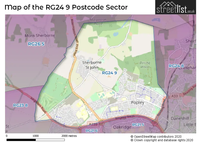 Map of the RG24 9 and surrounding postcode sector
