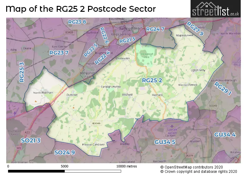 Map of the RG25 2 and surrounding postcode sector