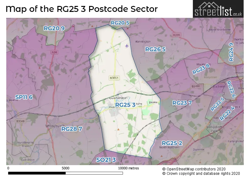 Map of the RG25 3 and surrounding postcode sector