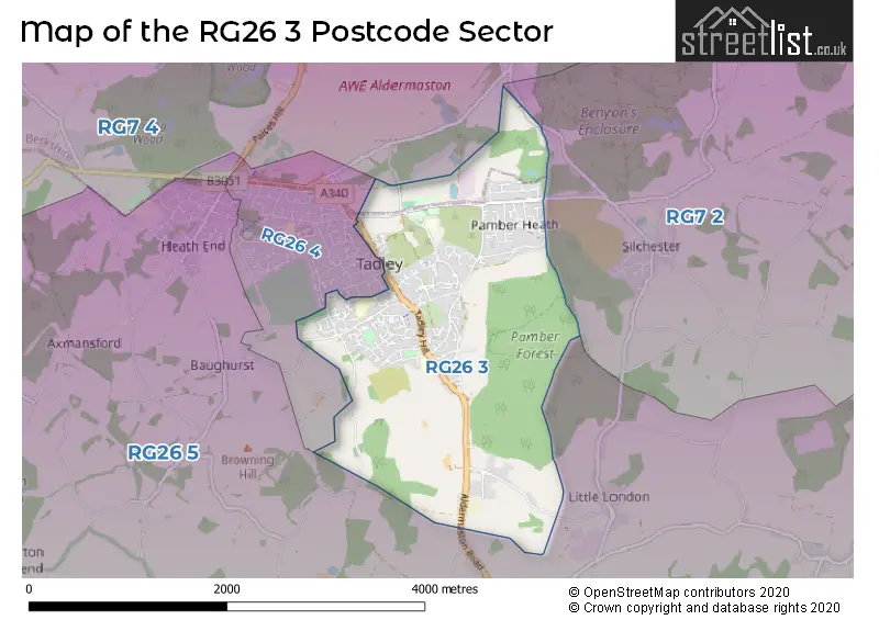 Map of the RG26 3 and surrounding postcode sector