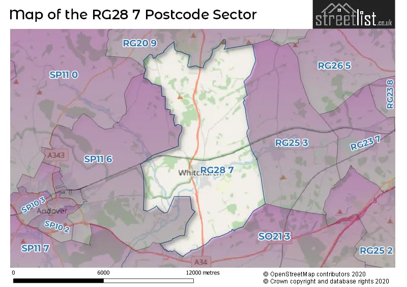 Map of the RG28 7 and surrounding postcode sector