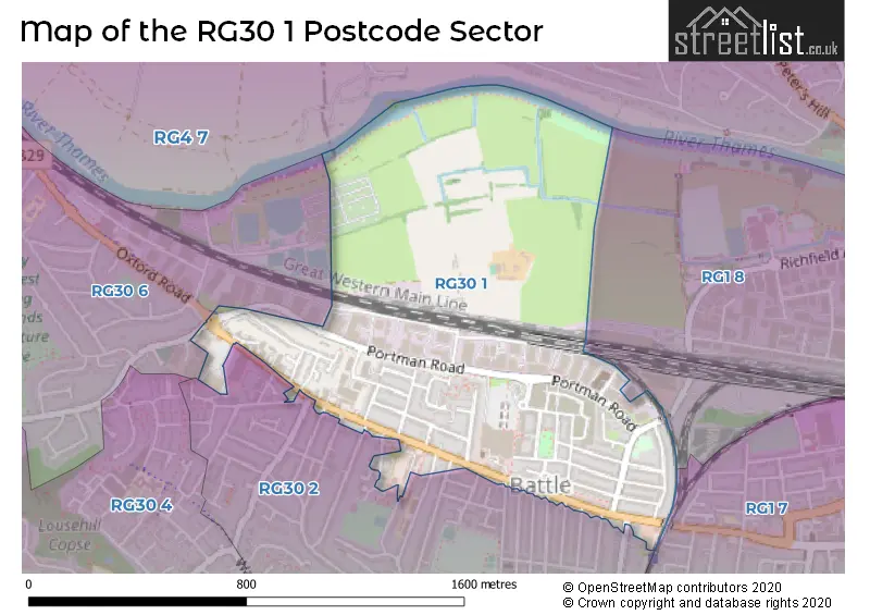 Map of the RG30 1 and surrounding postcode sector