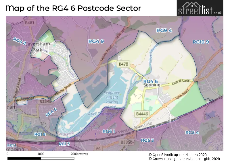 Map of the RG4 6 and surrounding postcode sector