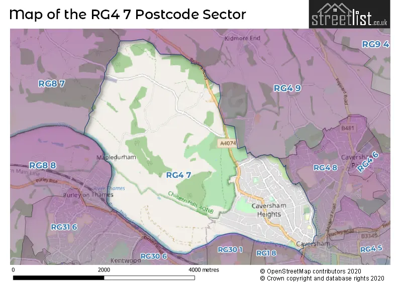 Map of the RG4 7 and surrounding postcode sector