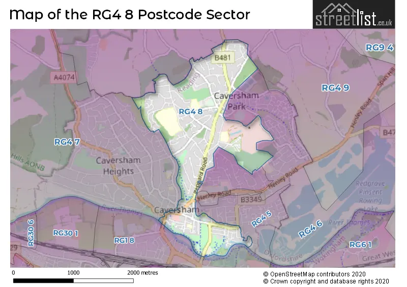 Map of the RG4 8 and surrounding postcode sector