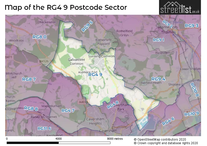 Map of the RG4 9 and surrounding postcode sector