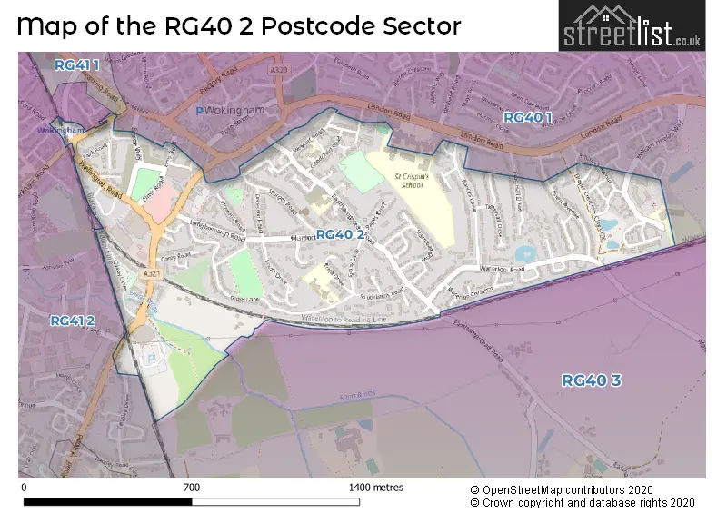 Map of the RG40 2 and surrounding postcode sector