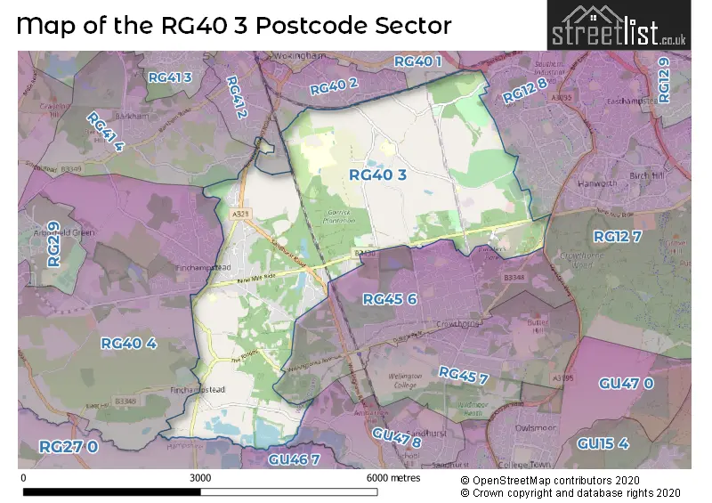 Map of the RG40 3 and surrounding postcode sector