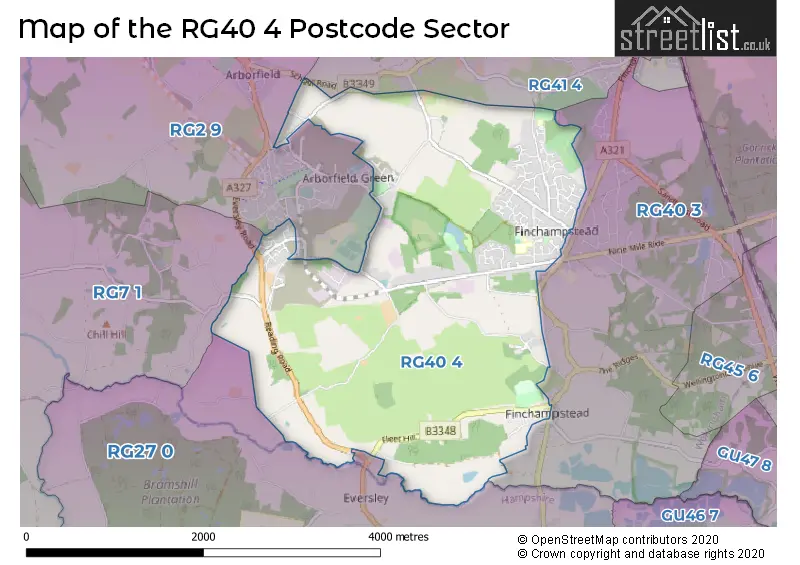 Map of the RG40 4 and surrounding postcode sector
