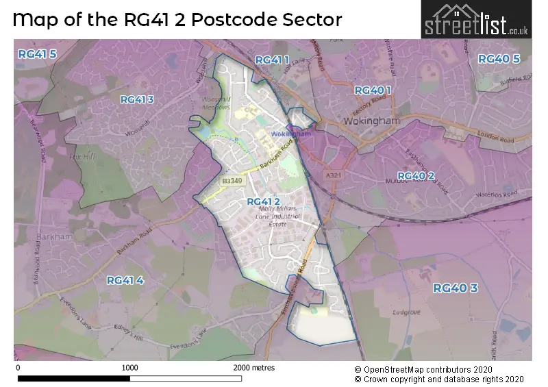 Map of the RG41 2 and surrounding postcode sector