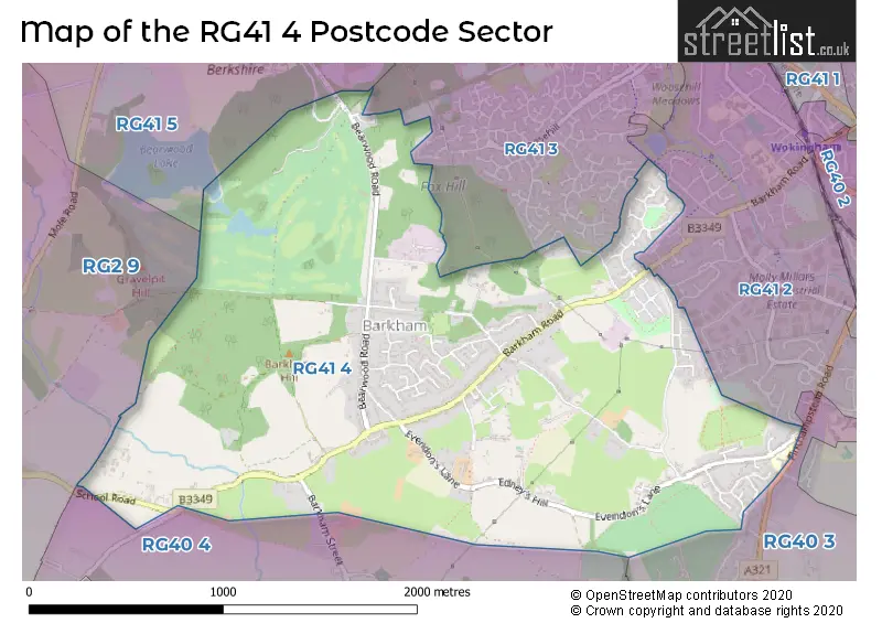Map of the RG41 4 and surrounding postcode sector