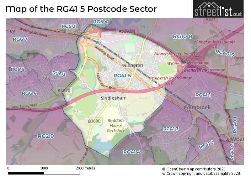 Map of the RG41 5 and surrounding postcode sector