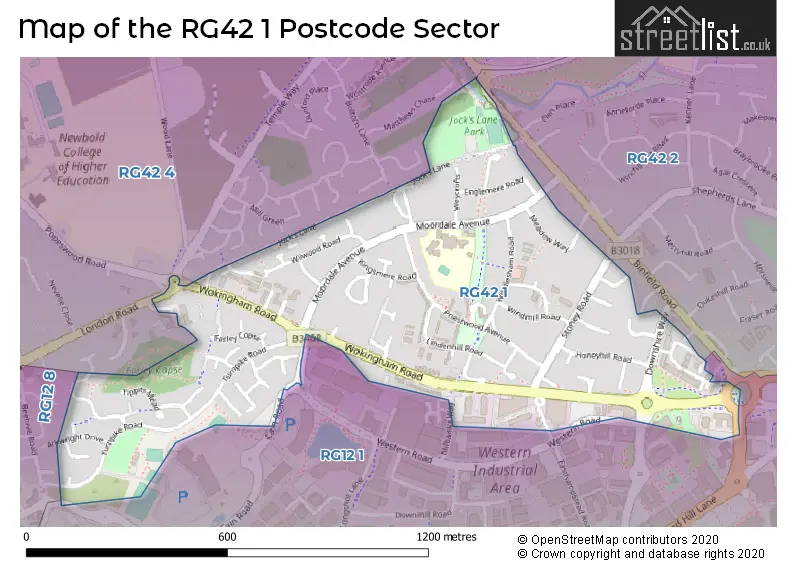 Map of the RG42 1 and surrounding postcode sector