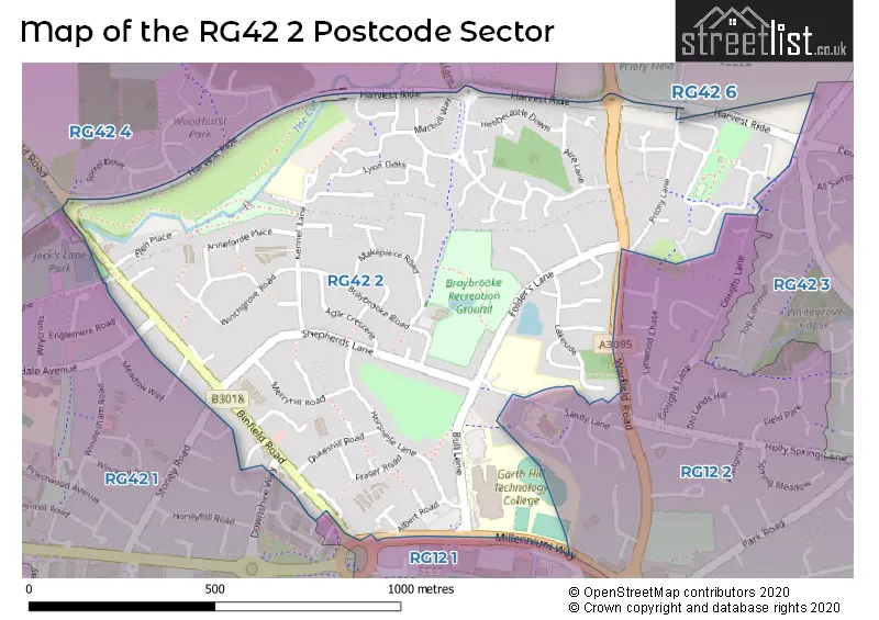Map of the RG42 2 and surrounding postcode sector