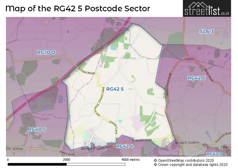 Map of the RG42 5 and surrounding postcode sector