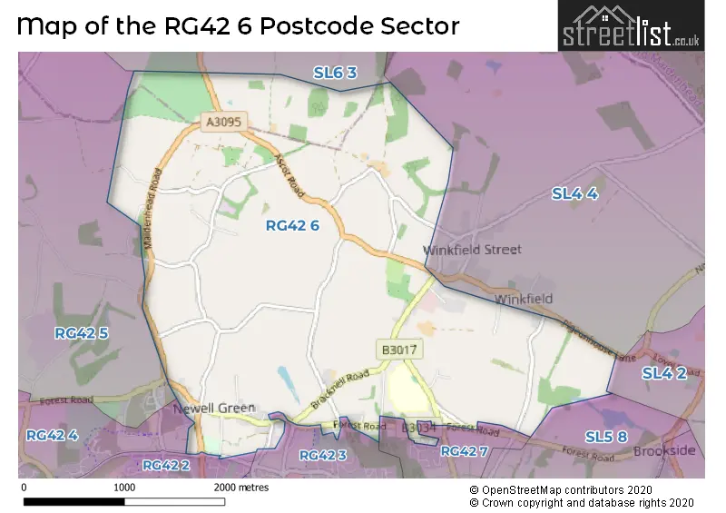Map of the RG42 6 and surrounding postcode sector
