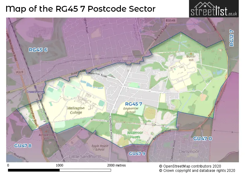 Map of the RG45 7 and surrounding postcode sector