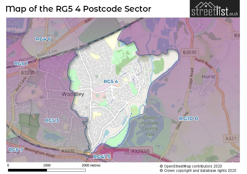 Map of the RG5 4 and surrounding postcode sector
