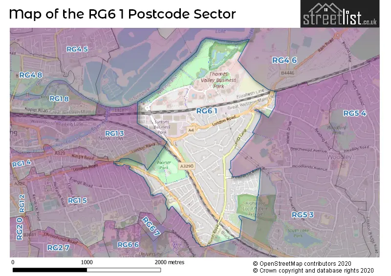 Map of the RG6 1 and surrounding postcode sector