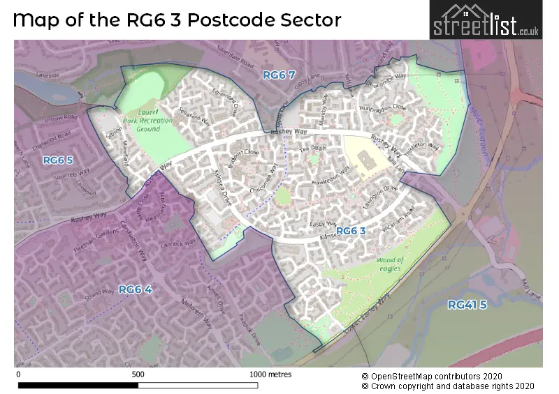 Map of the RG6 3 and surrounding postcode sector