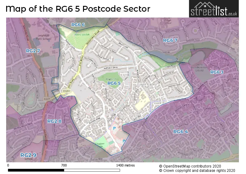 Map of the RG6 5 and surrounding postcode sector