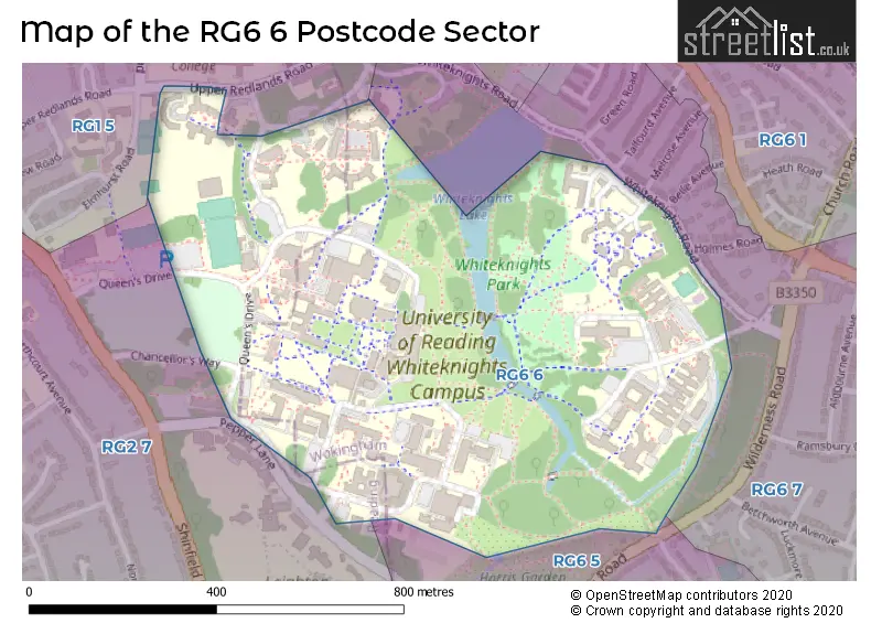 Map of the RG6 6 and surrounding postcode sector