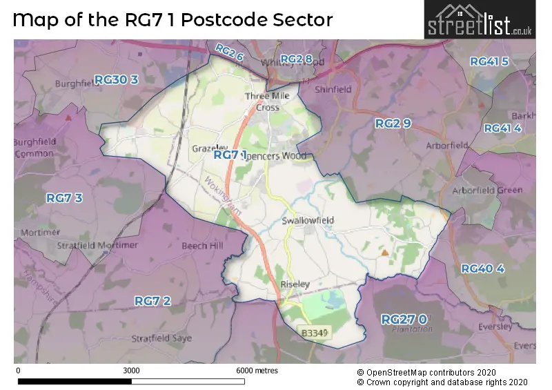 Map of the RG7 1 and surrounding postcode sector