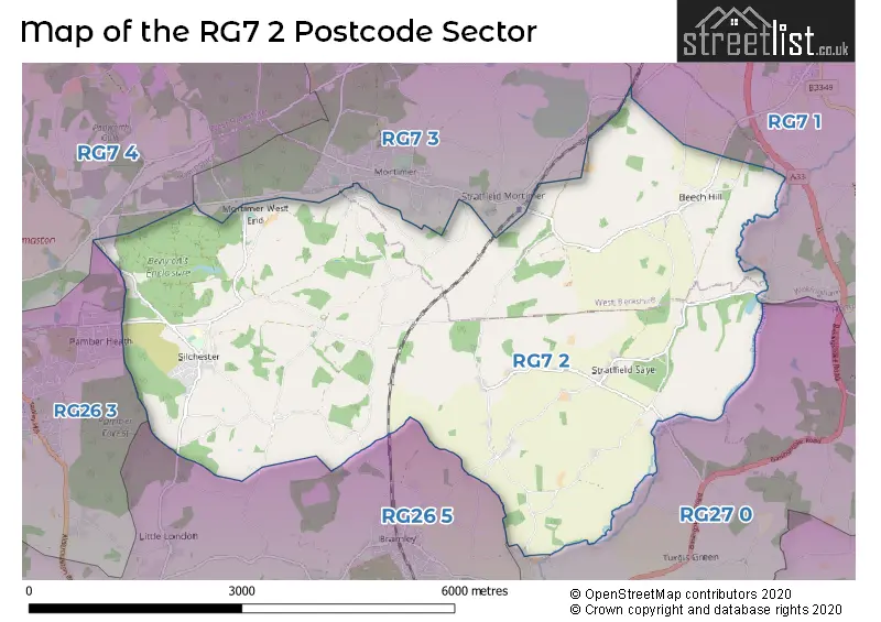 Map of the RG7 2 and surrounding postcode sector