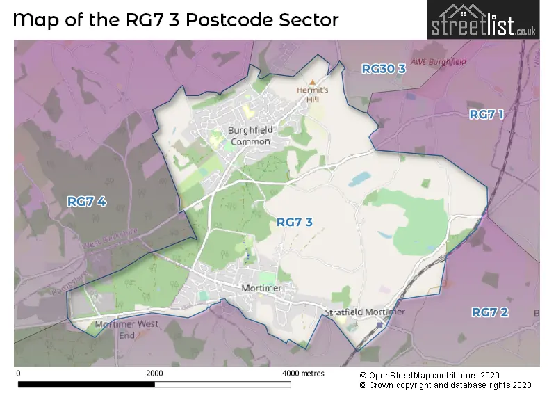 Map of the RG7 3 and surrounding postcode sector