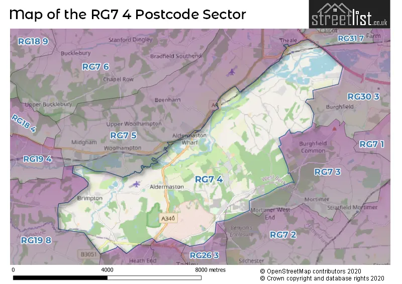 Map of the RG7 4 and surrounding postcode sector